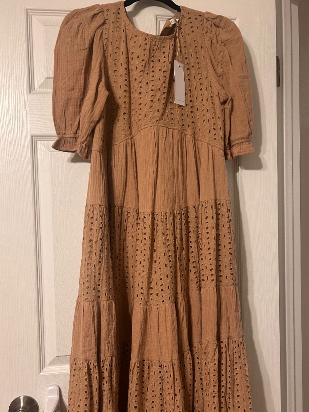 Neuflora NWT small Stella dress eyelet detail Java color midi length